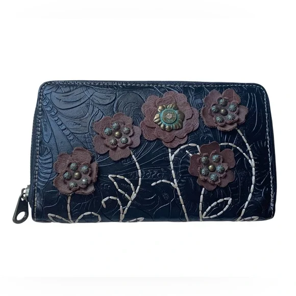 MONTANA WEST Southwestern Floral Turquoise Brown Black 3D Floral Flowers Wallet - Picture 6 of 16
